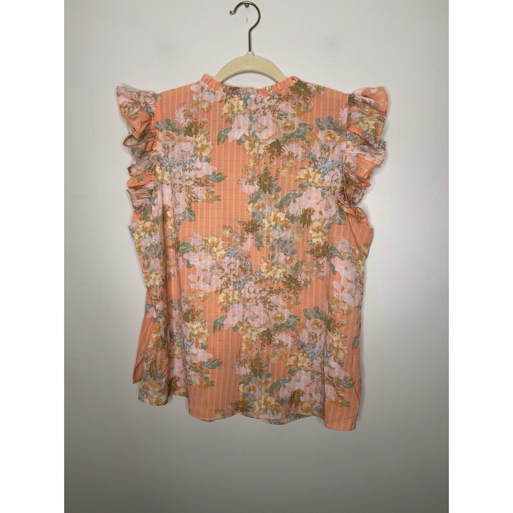 Rose + Olive Women's Peach Orange Floral Top Short Sleeve Size Medium New NWT - Picture 9 of 10